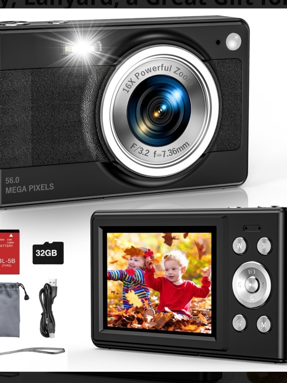 56MP Digital Camera 16X Zoom Memory Card with Charging Cable